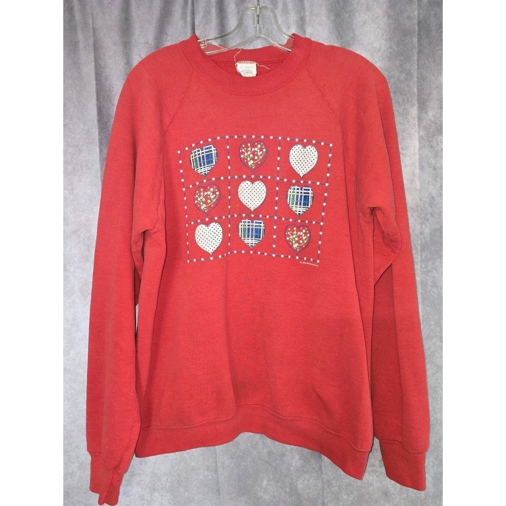 Women's VTG 90s Heart Box Logo Crew Neck Sweatshirt Sz XL Red 1990 Grannycore